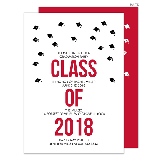 Red Graduation Cap Confetti Invitations